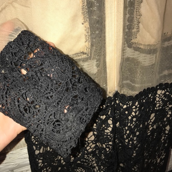 Black Lace & Nude Tulle Vivian Paneled Mini Dress - Picture 3 of 6